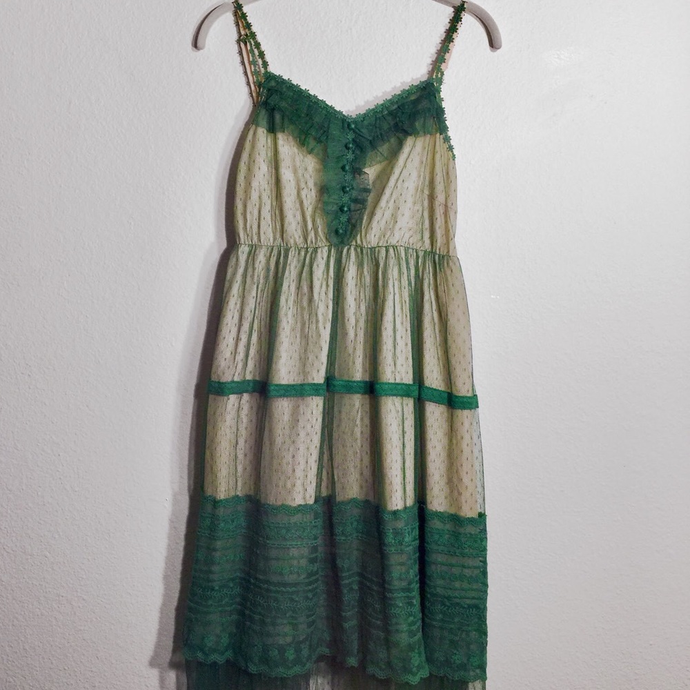 modcloth ryu cirque de ballet green/cream dress